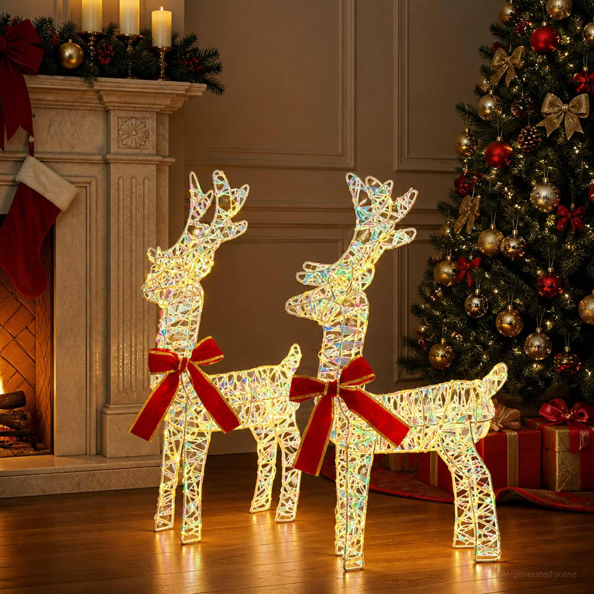 3D Christmas Reindeer LOVIISA 2 pcs 80 LEDs Warm White