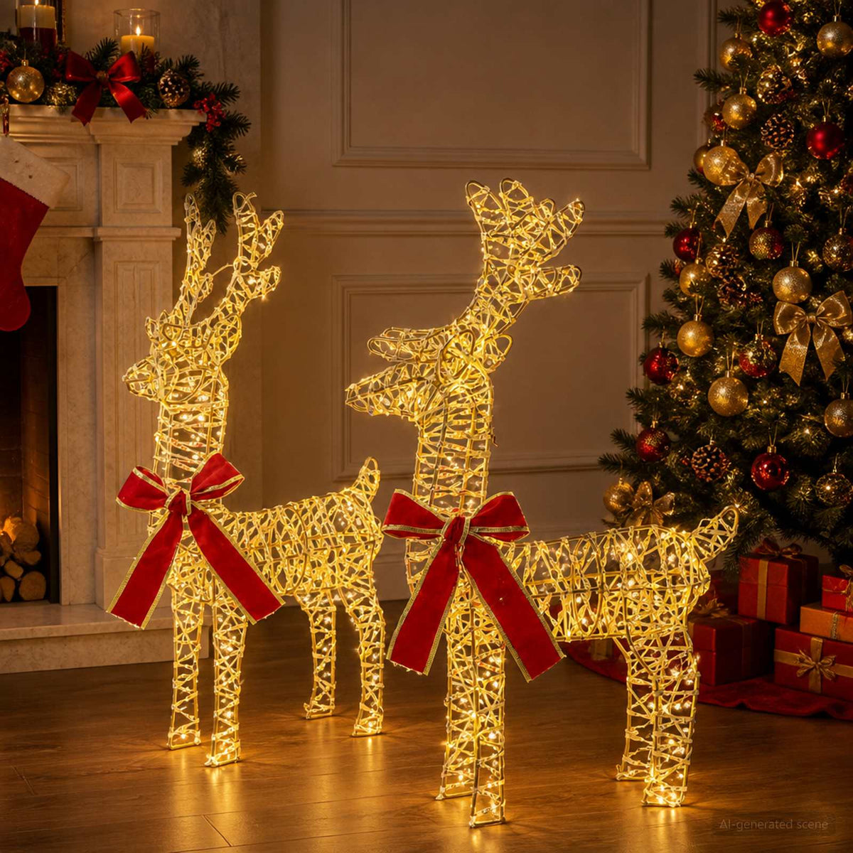 3D Christmas Reindeer LOVIISA 2 pcs 80 LEDs Warm White