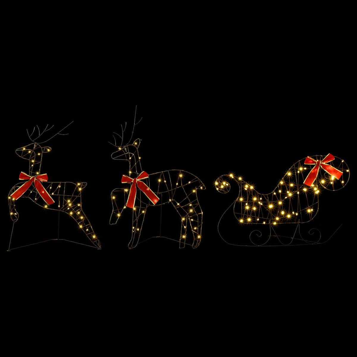 Christmas Reindeer with sleigh 3 pcs 140 LEDs Warm White