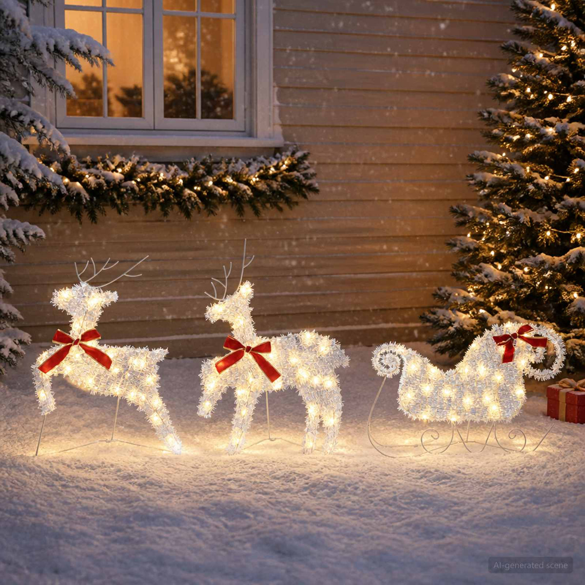 Christmas Reindeer with sleigh 3 pcs 60 LEDs Warm White