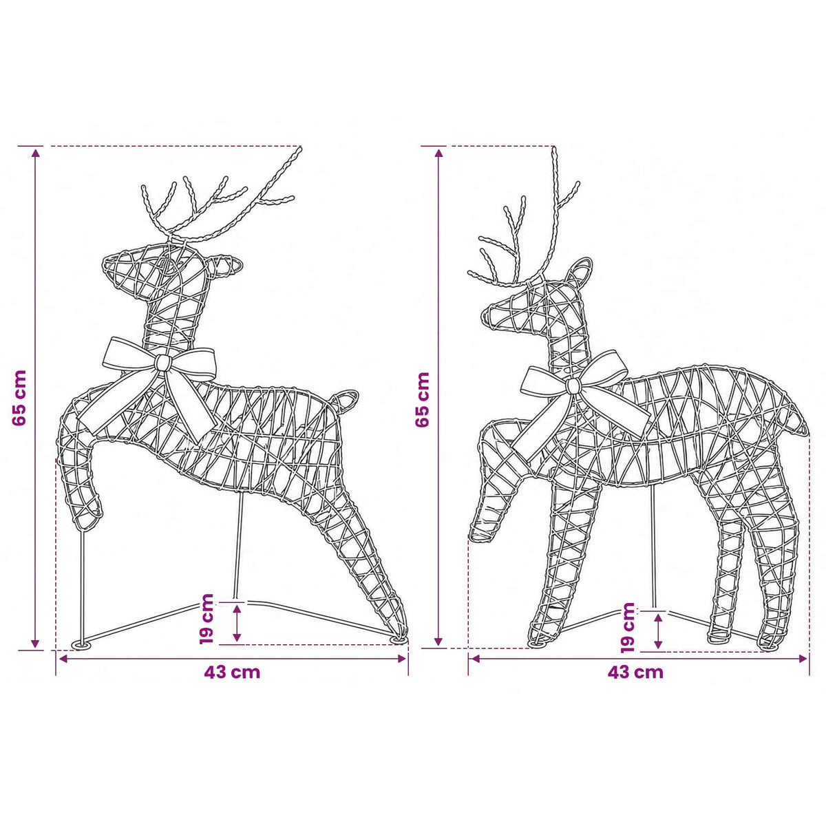 Christmas Reindeer 2 pcs 40 LEDs Warm White 43 x 19 x 65 cm