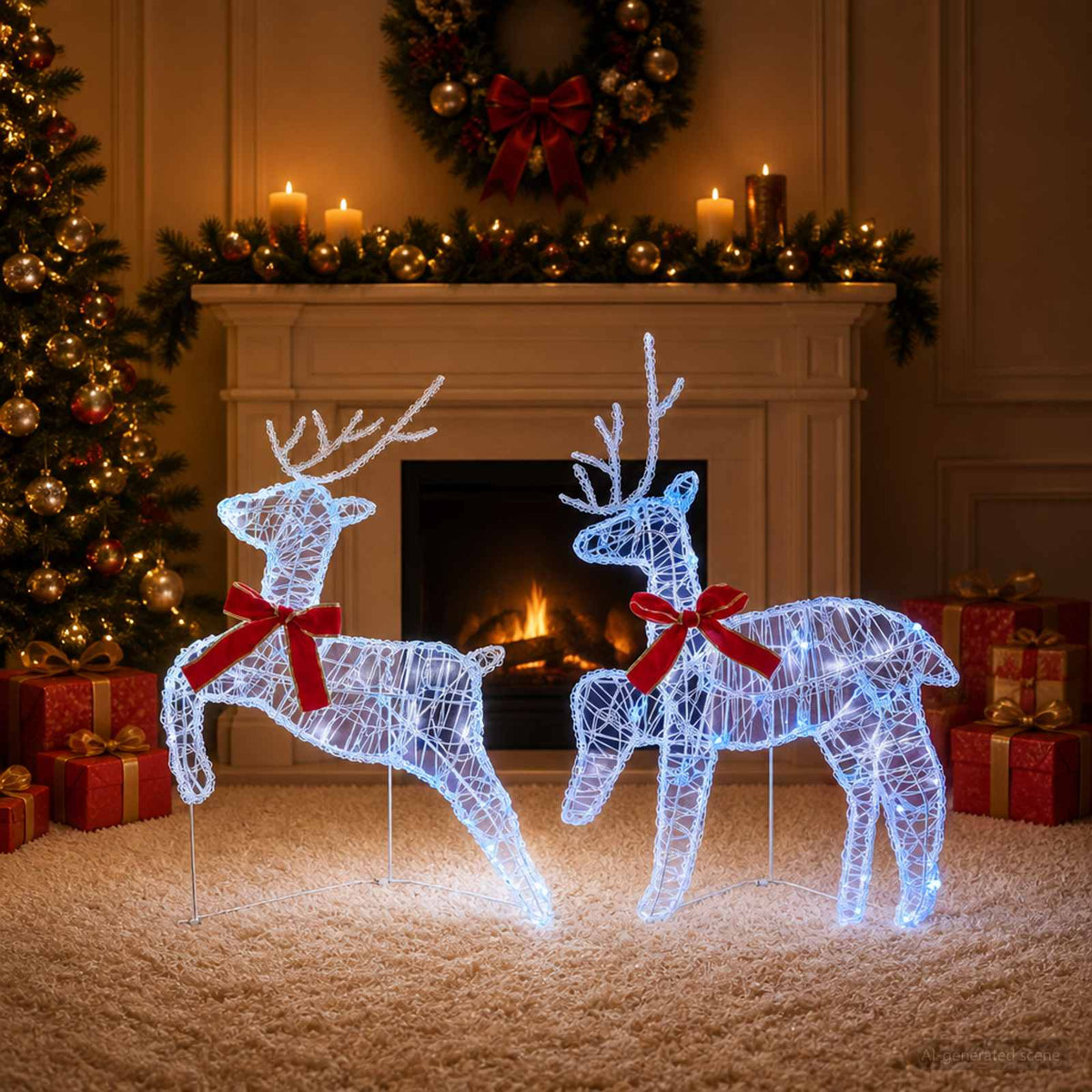 Christmas Reindeer 2 pcs 40 LEDs Blue 43 x 19 x 65 cm