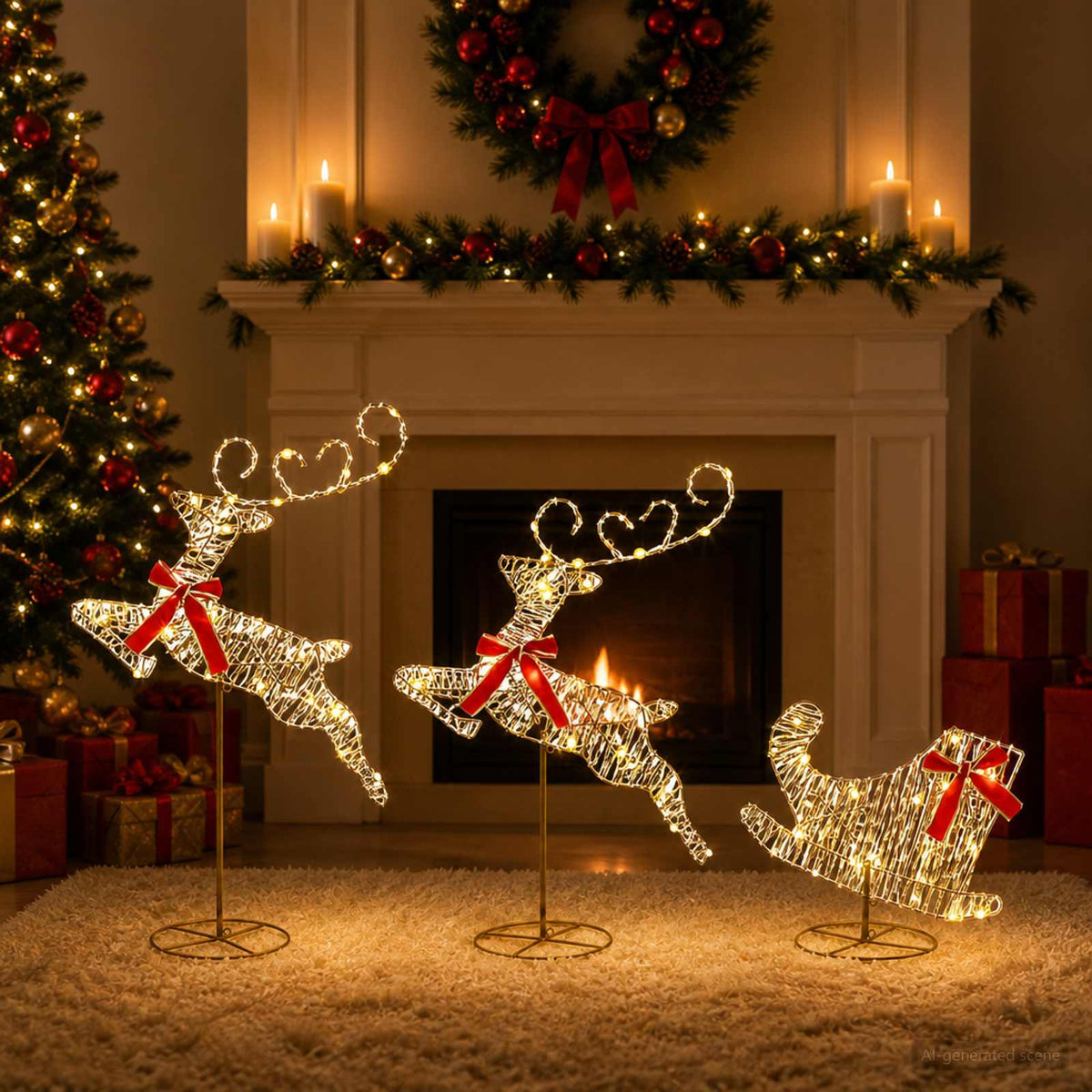 Christmas Reindeer with Sleigh 3 pcs 72 LEDs Warm White