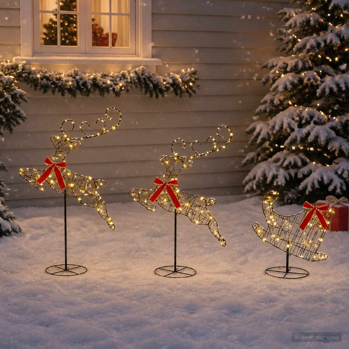 Christmas Reindeer with Sleigh 3 pcs 72 LEDs Warm White