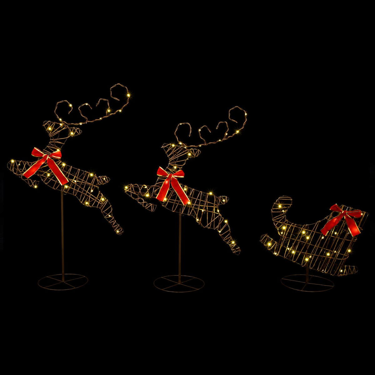 Christmas Reindeer with Sleigh 3 pcs 72 LEDs Warm White