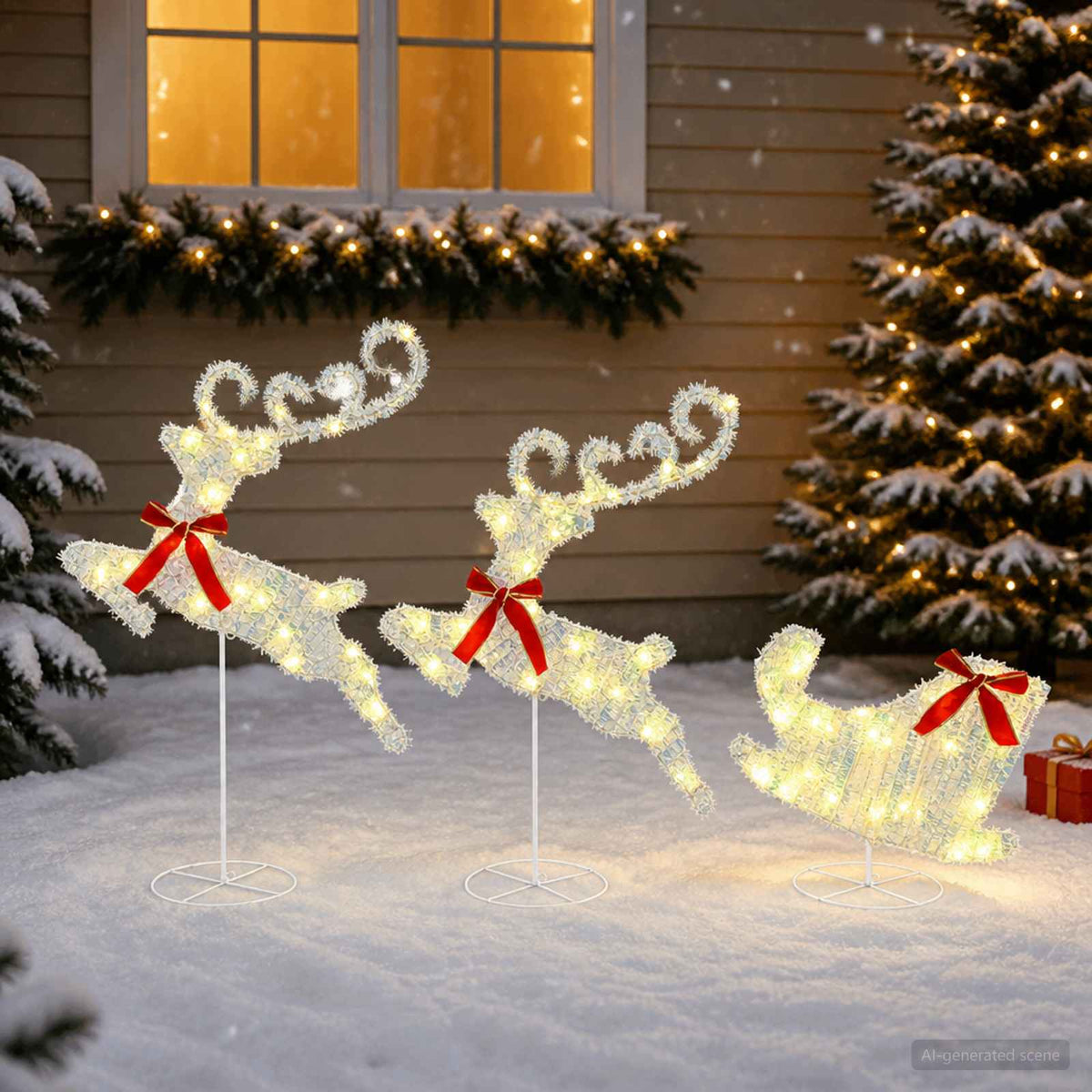 Christmas Reindeer with Sleigh 3 pcs 72 LEDs Warm White