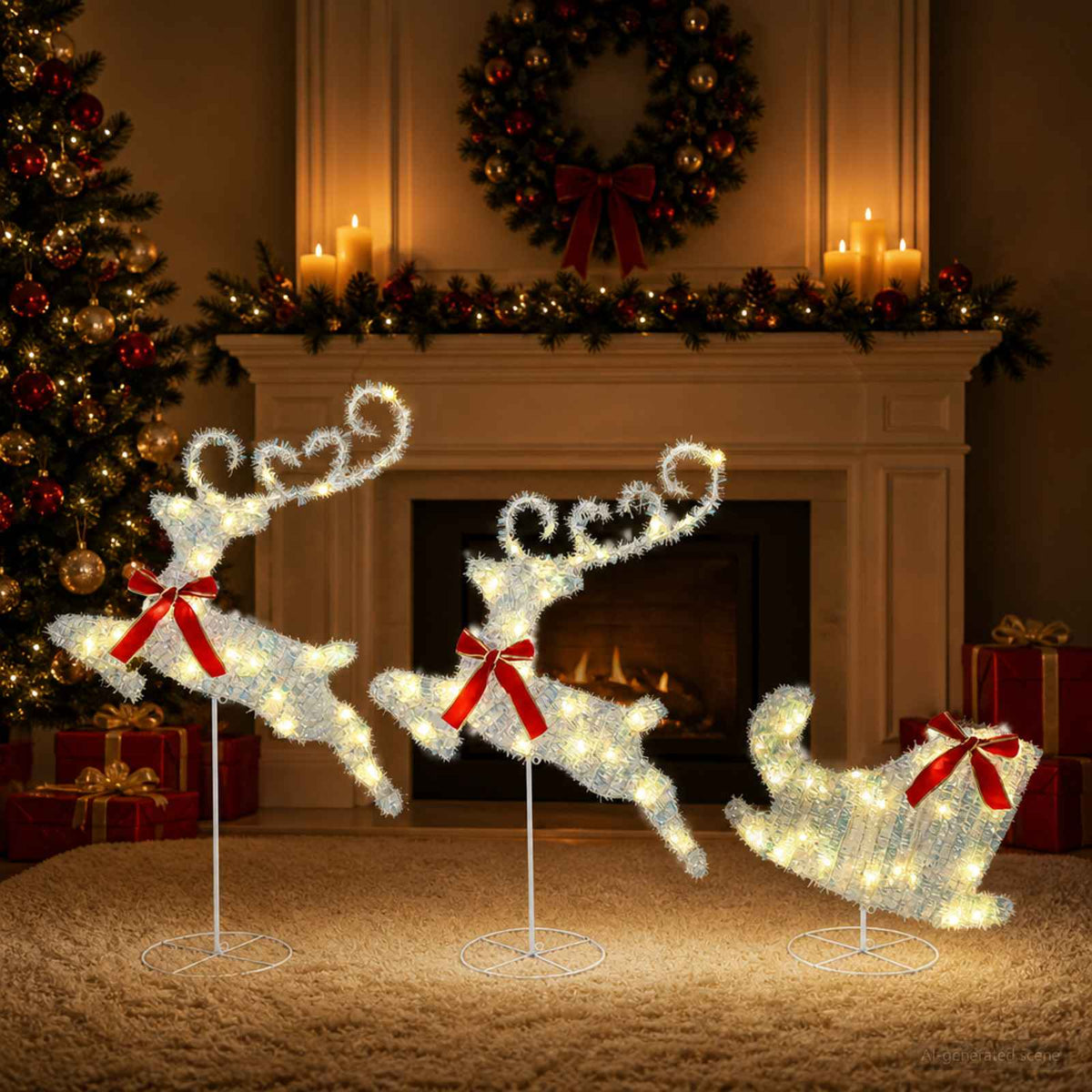 Christmas Reindeer with Sleigh 3 pcs 72 LEDs Warm White
