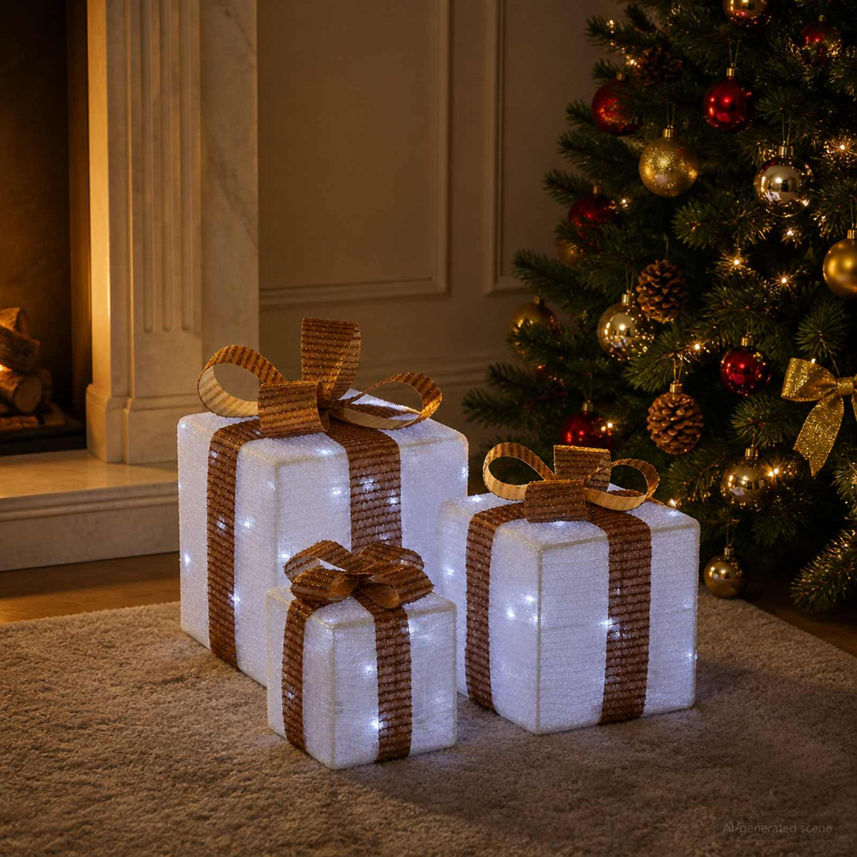 Lighted Christmas Gift Box 3 pcs 64 LEDs Cold White
