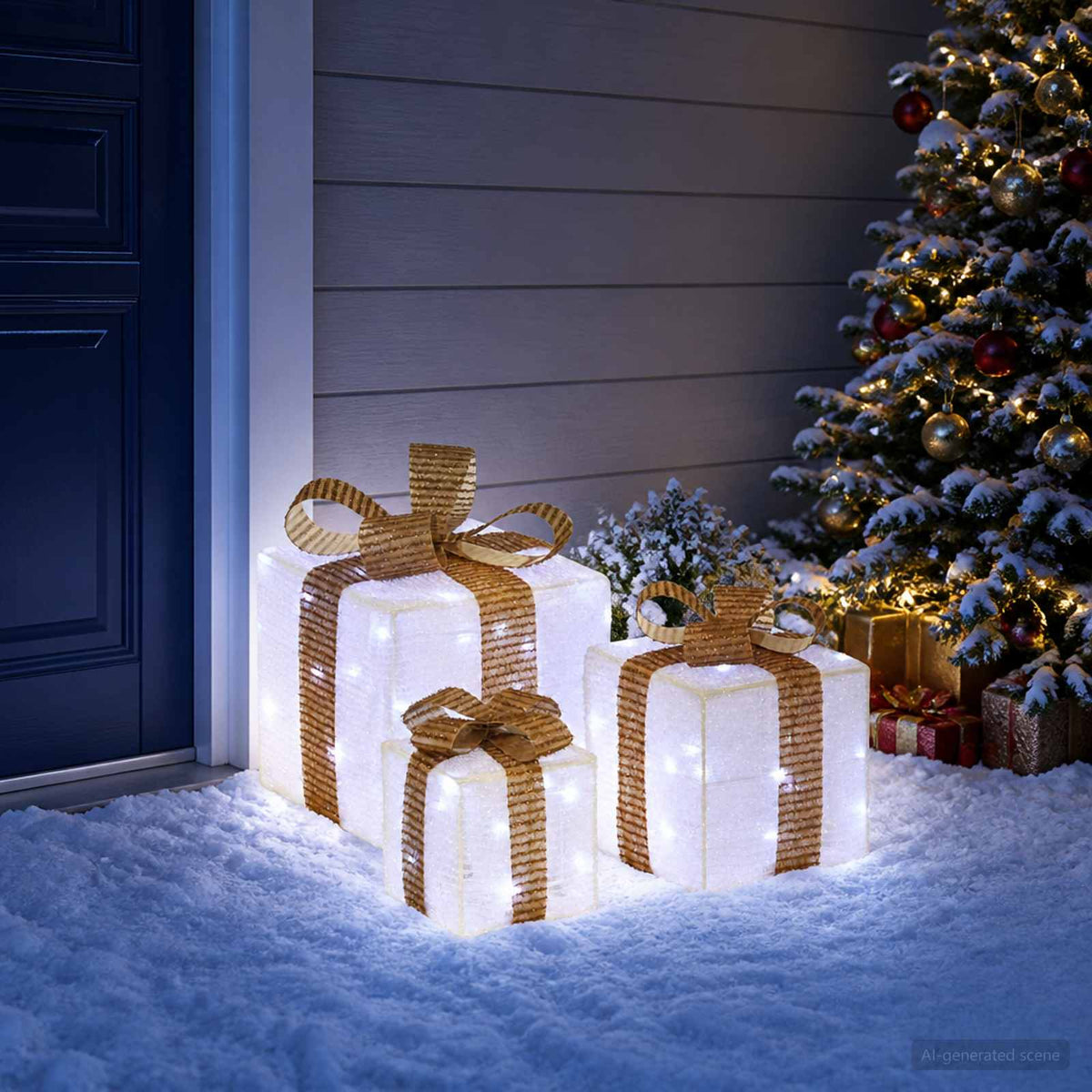 Lighted Christmas Gift Box 3 pcs 64 LEDs Cold White