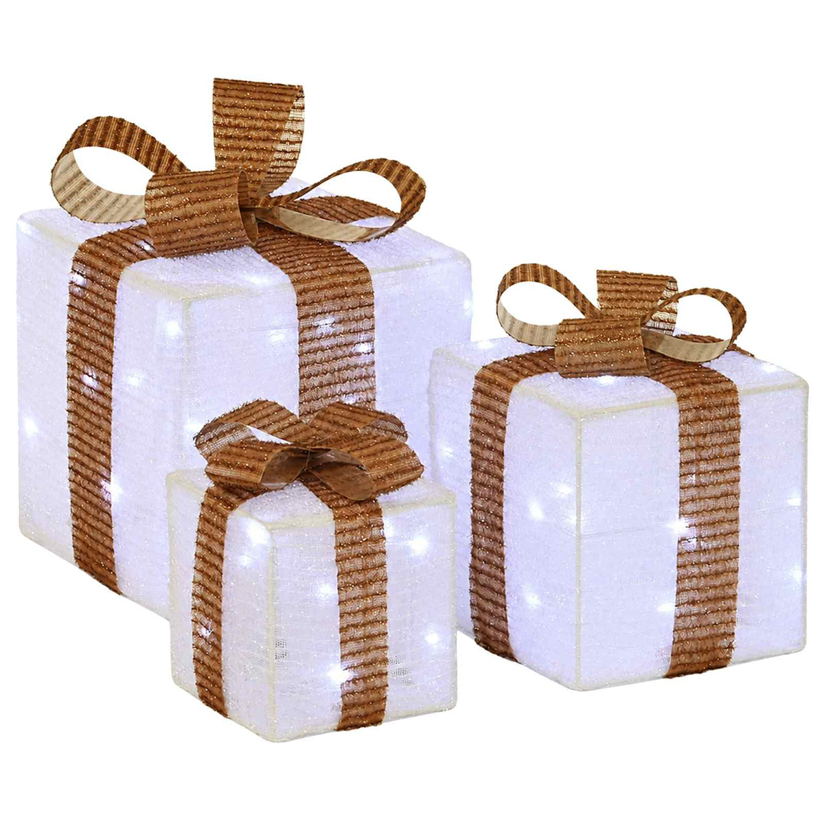Lighted Christmas Gift Box 3 pcs 64 LEDs Cold White