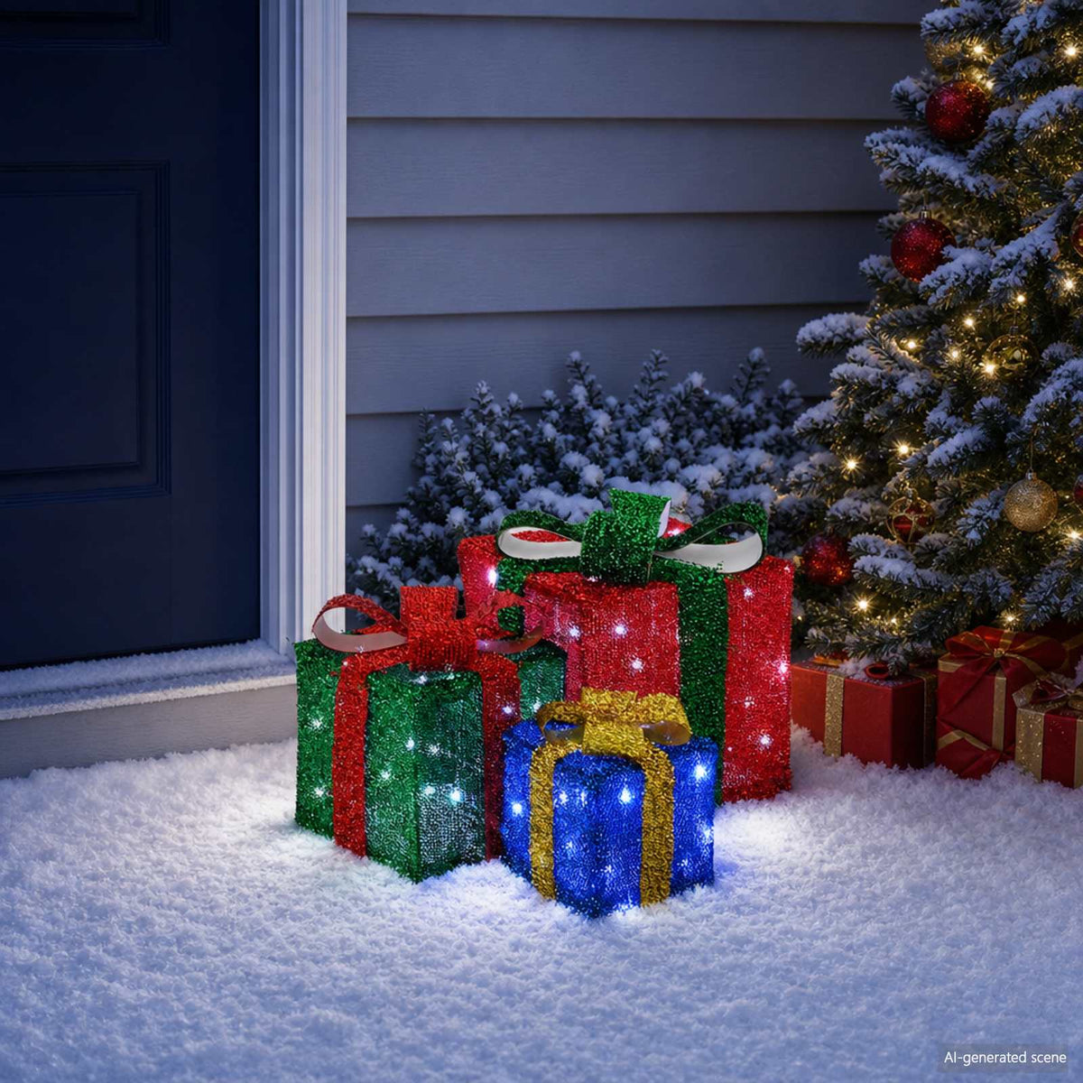 Lighted Christmas Gift Box 3 pcs 64 LEDs Cold White