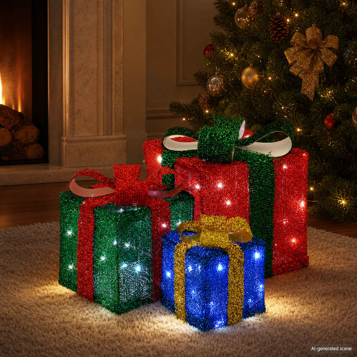 Lighted Christmas Gift Box 3 pcs 64 LEDs Cold White
