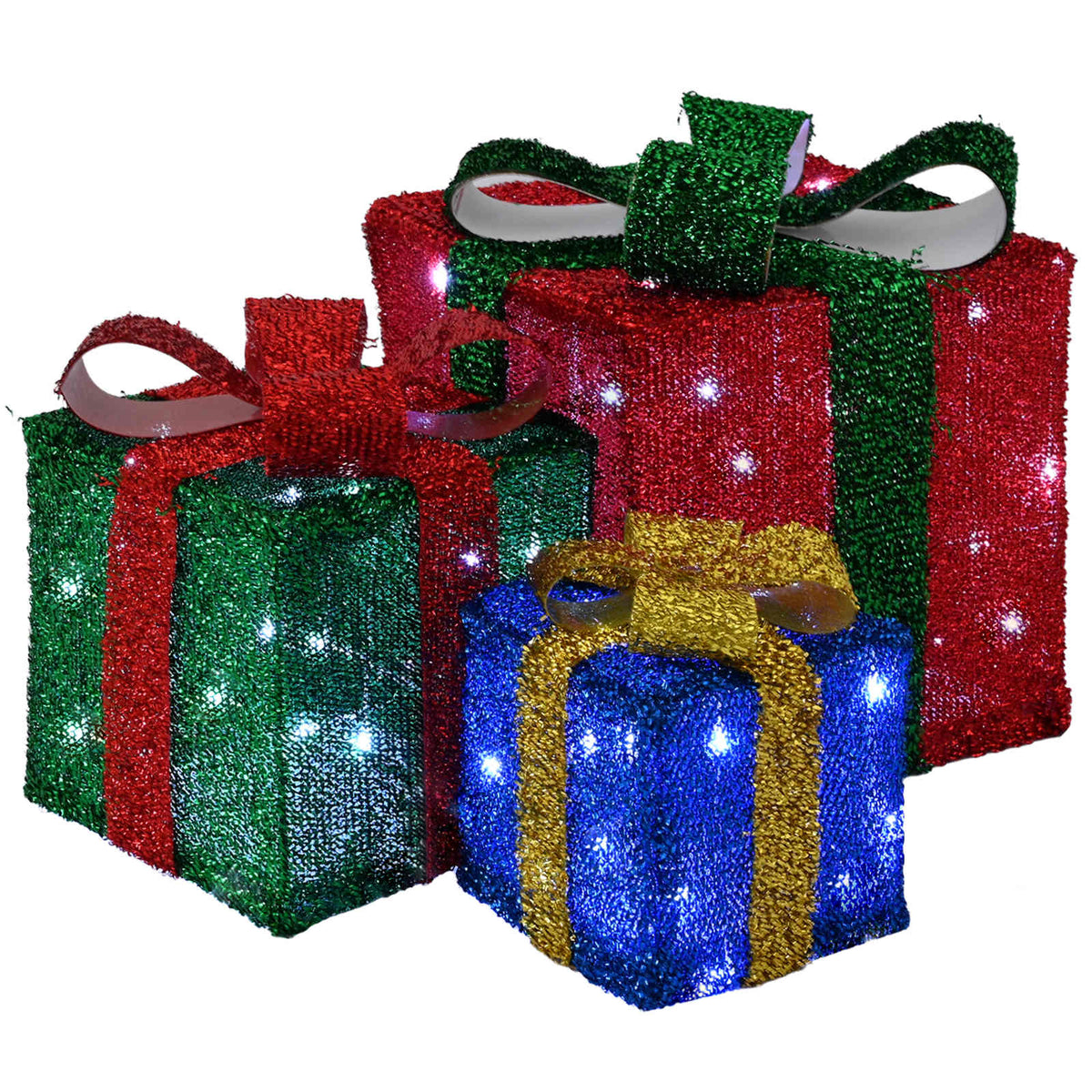 Lighted Christmas Gift Box 3 pcs 64 LEDs Cold White