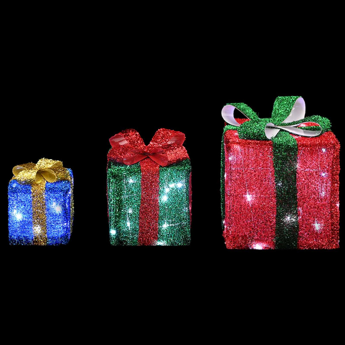 Lighted Christmas Gift Box 3 pcs 64 LEDs Cold White