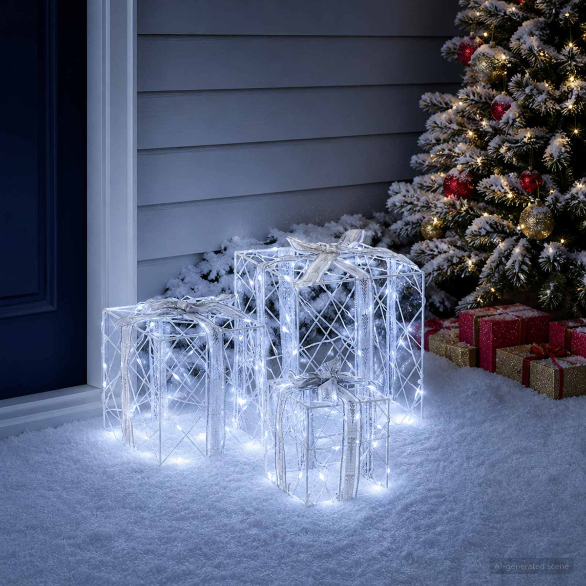 Lighted Christmas Gift Box 3 pcs 150 LEDs Cold White