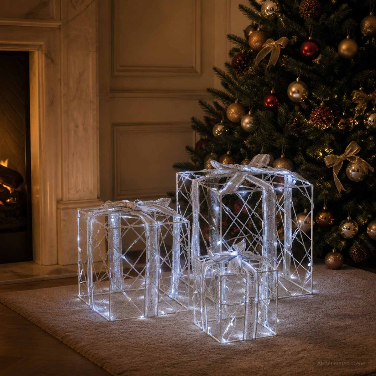 Lighted Christmas Gift Box 3 pcs 150 LEDs Cold White