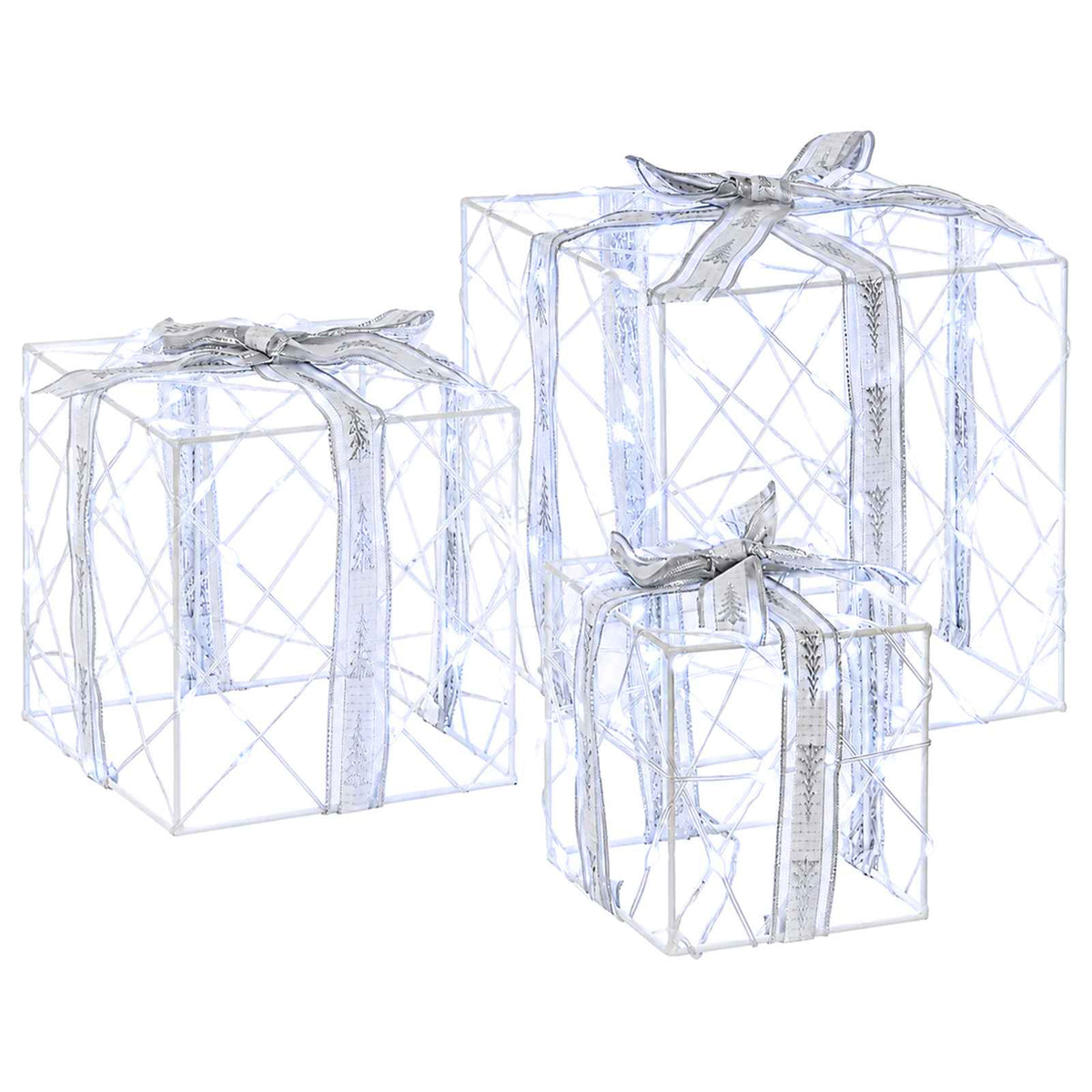 Lighted Christmas Gift Box 3 pcs 150 LEDs Cold White