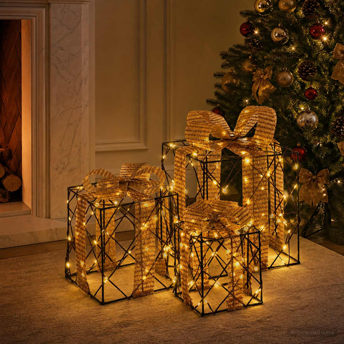 Lighted Christmas Gift Box 3 pcs 150 LEDs Warm White