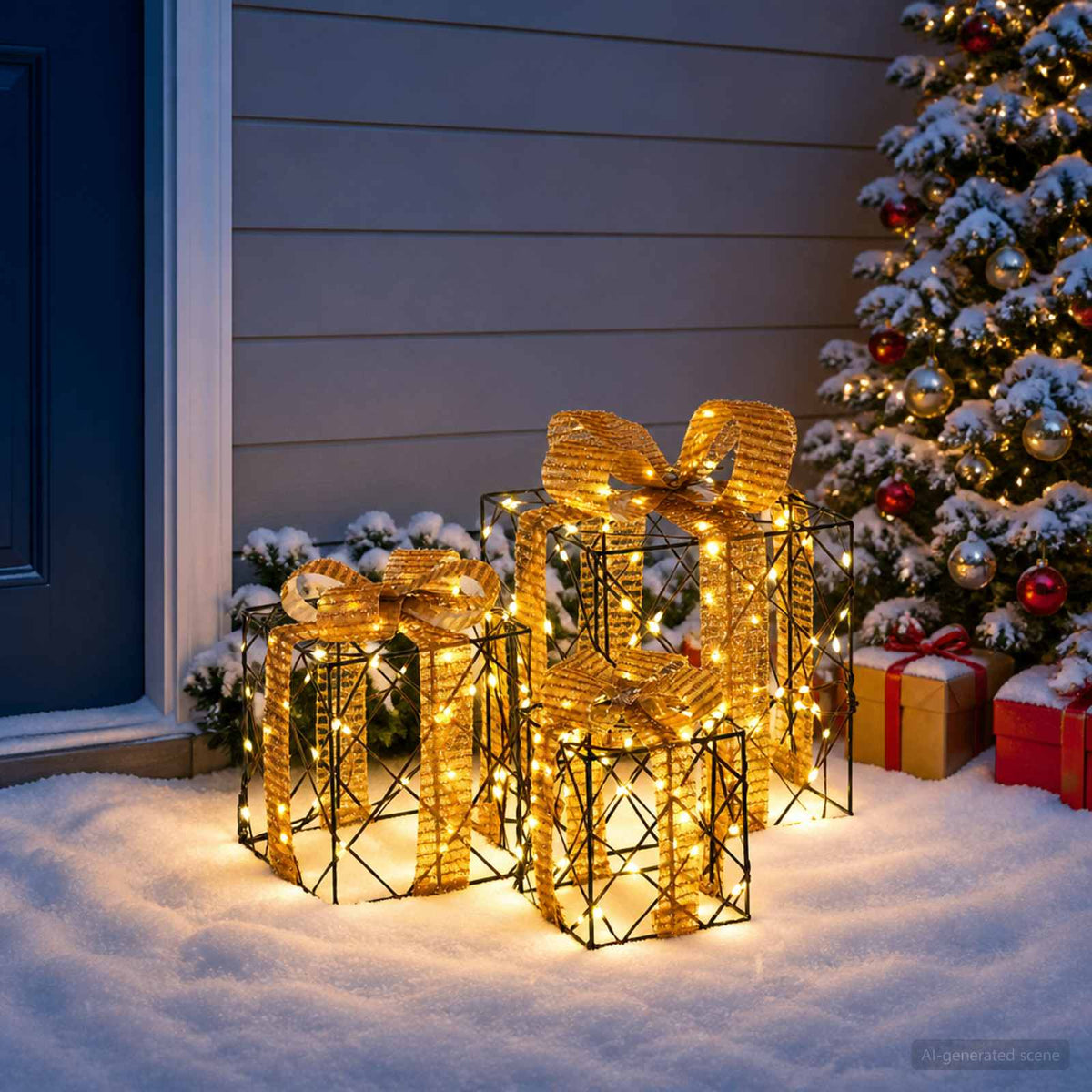Lighted Christmas Gift Box 3 pcs 150 LEDs Warm White