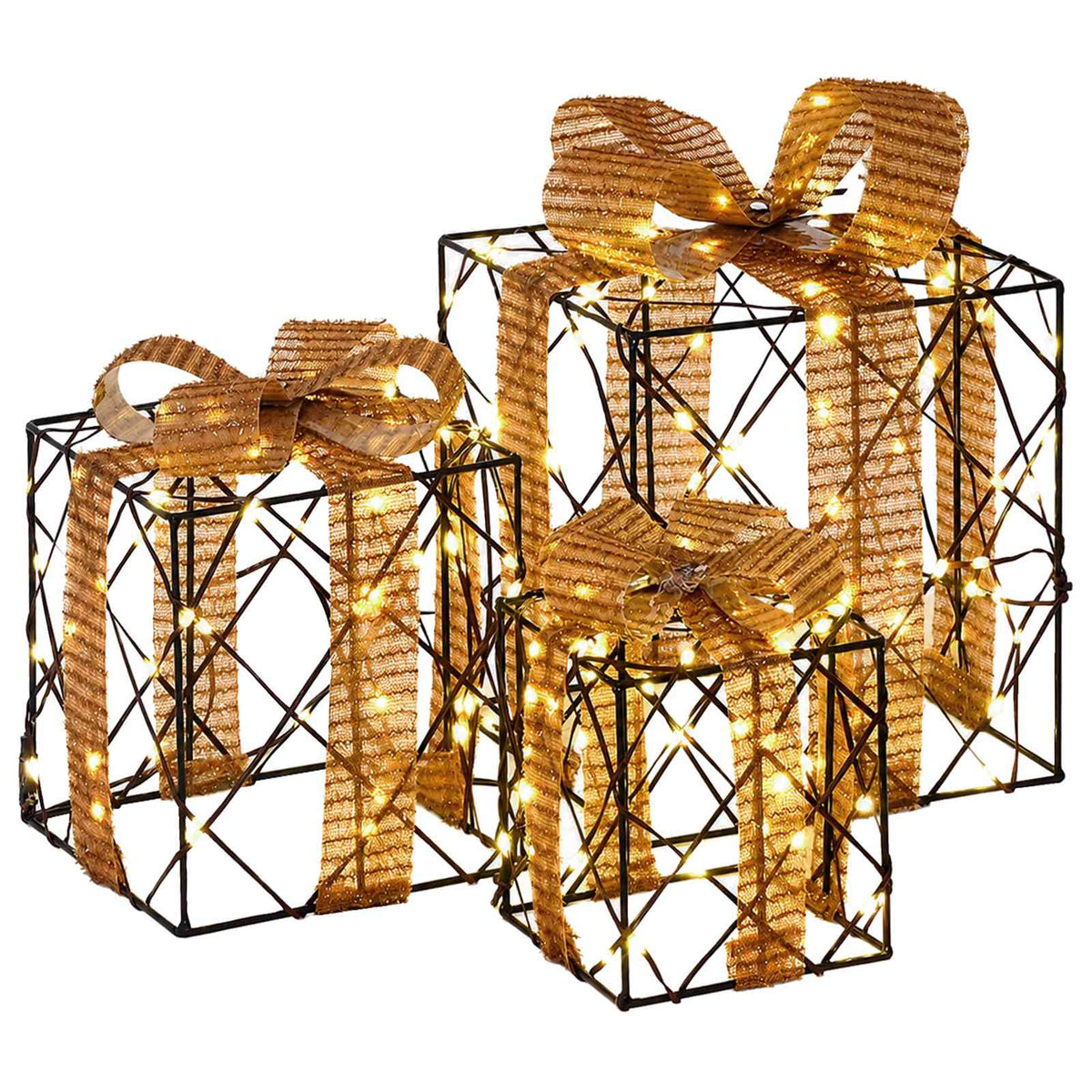 Lighted Christmas Gift Box 3 pcs 150 LEDs Warm White
