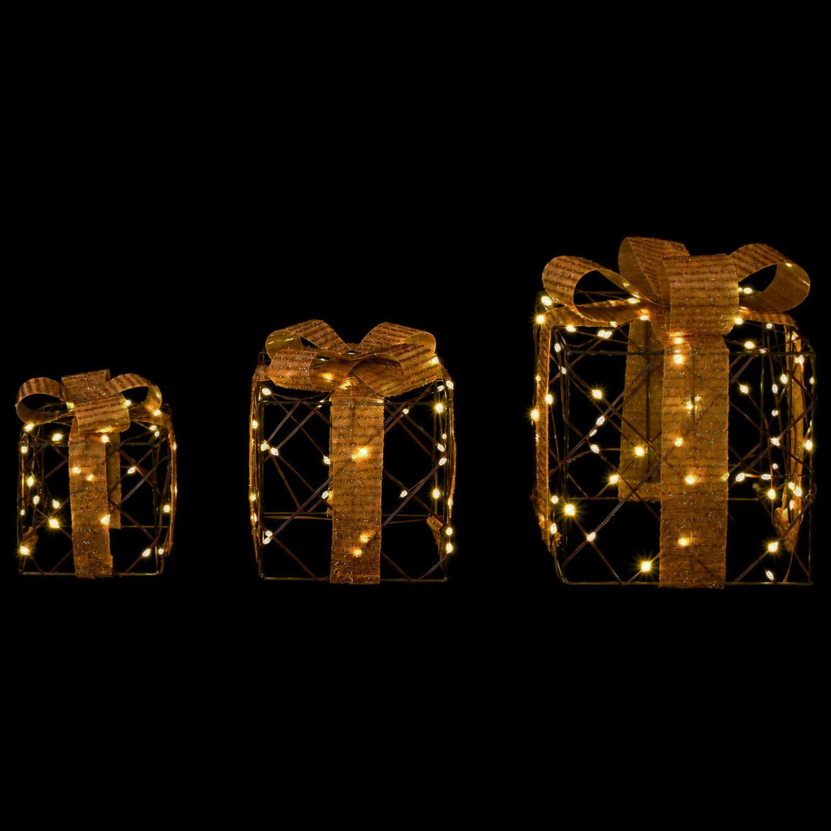 Lighted Christmas Gift Box 3 pcs 150 LEDs Warm White