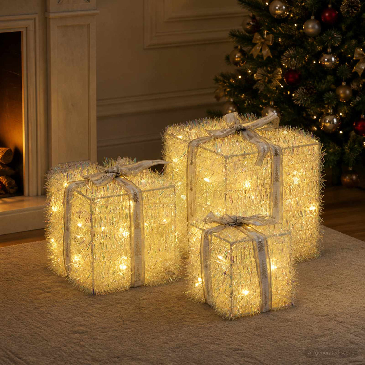 Lighted Christmas Gift Box 3 pcs 64 LEDs Warm White