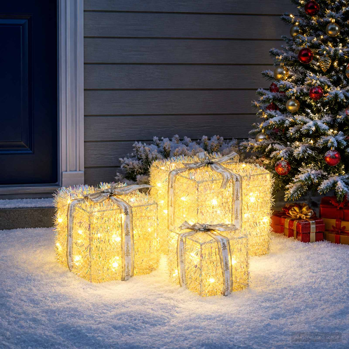 Lighted Christmas Gift Box 3 pcs 64 LEDs Warm White