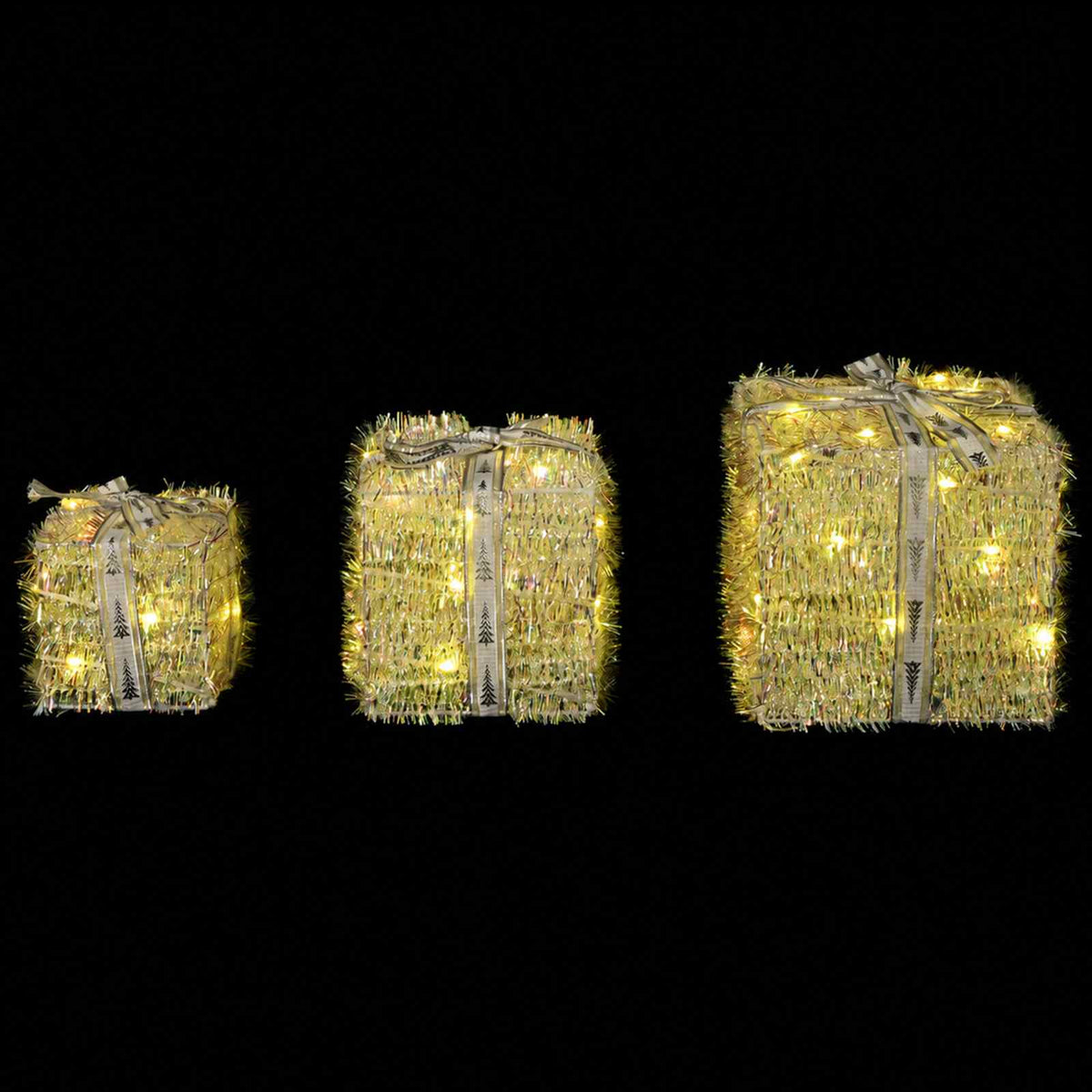 Lighted Christmas Gift Box 3 pcs 64 LEDs Warm White