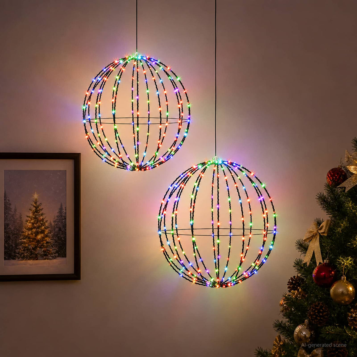 Christmas Finial Light 2 pcs 192 LEDs RGB Diameter 30 x 32 cm