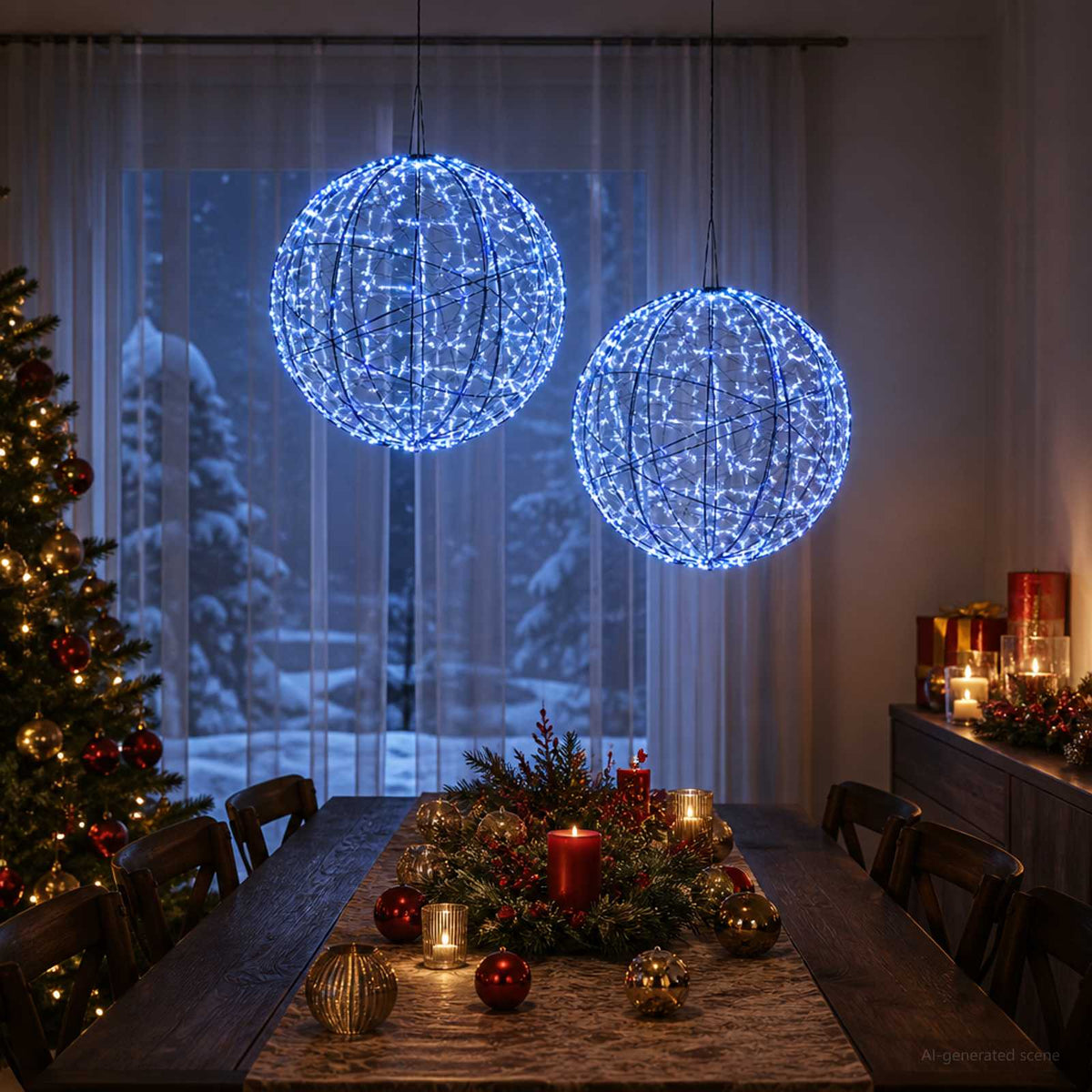 Christmas Finial Light 2 pcs 1000 LEDs Blue Diameter 40 x 42 cm