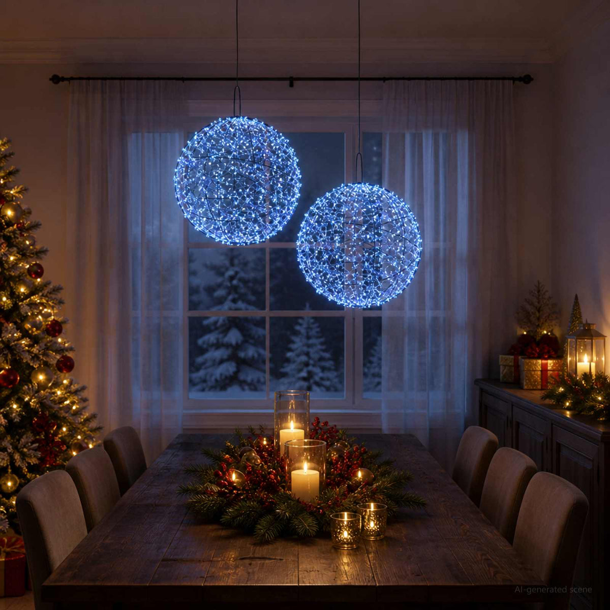 Christmas Finial Light 2 pcs 1900 LEDs Blue Diameter 60 x 63 cm