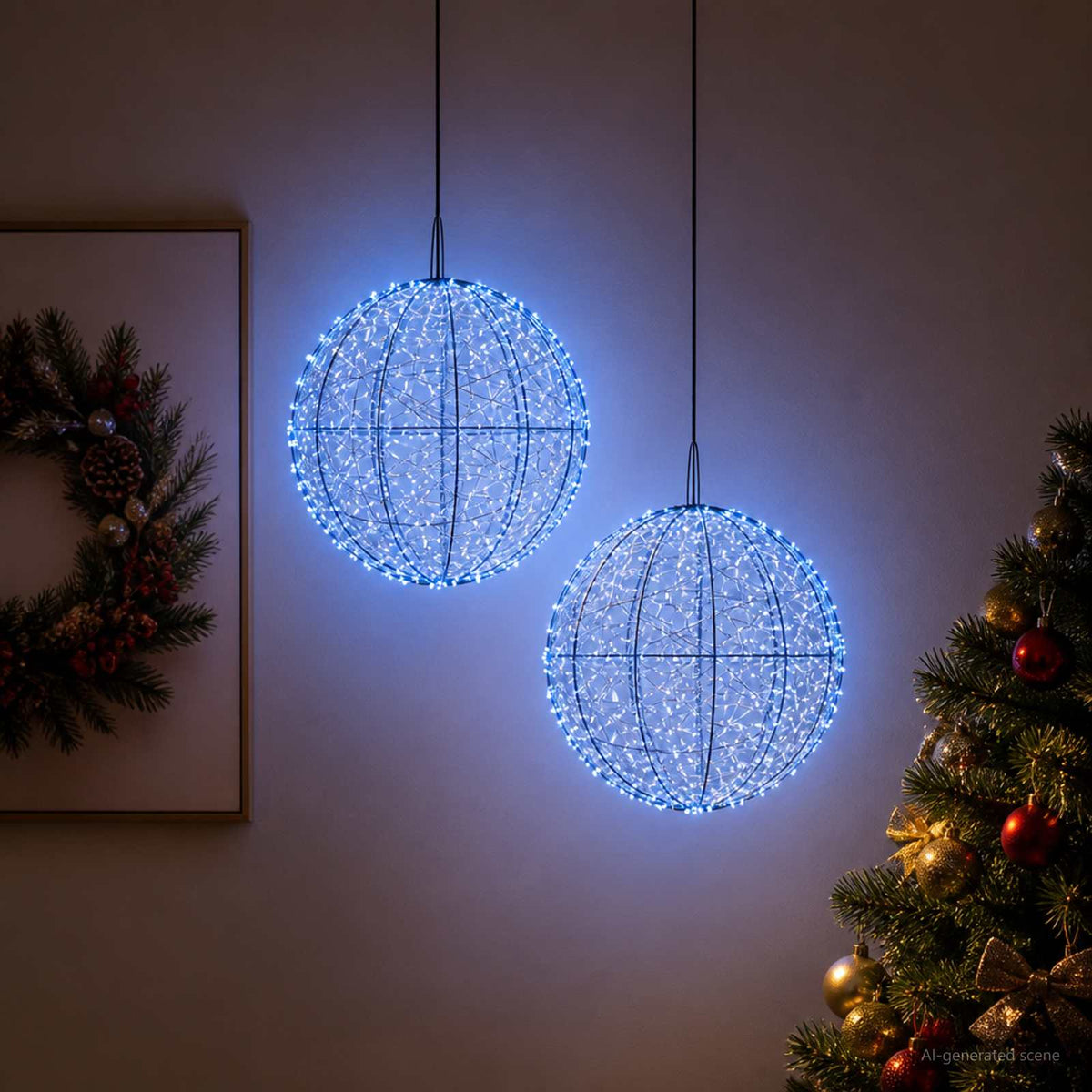 Christmas Finial Light 2 pcs 1900 LEDs Blue Diameter 60 x 63 cm