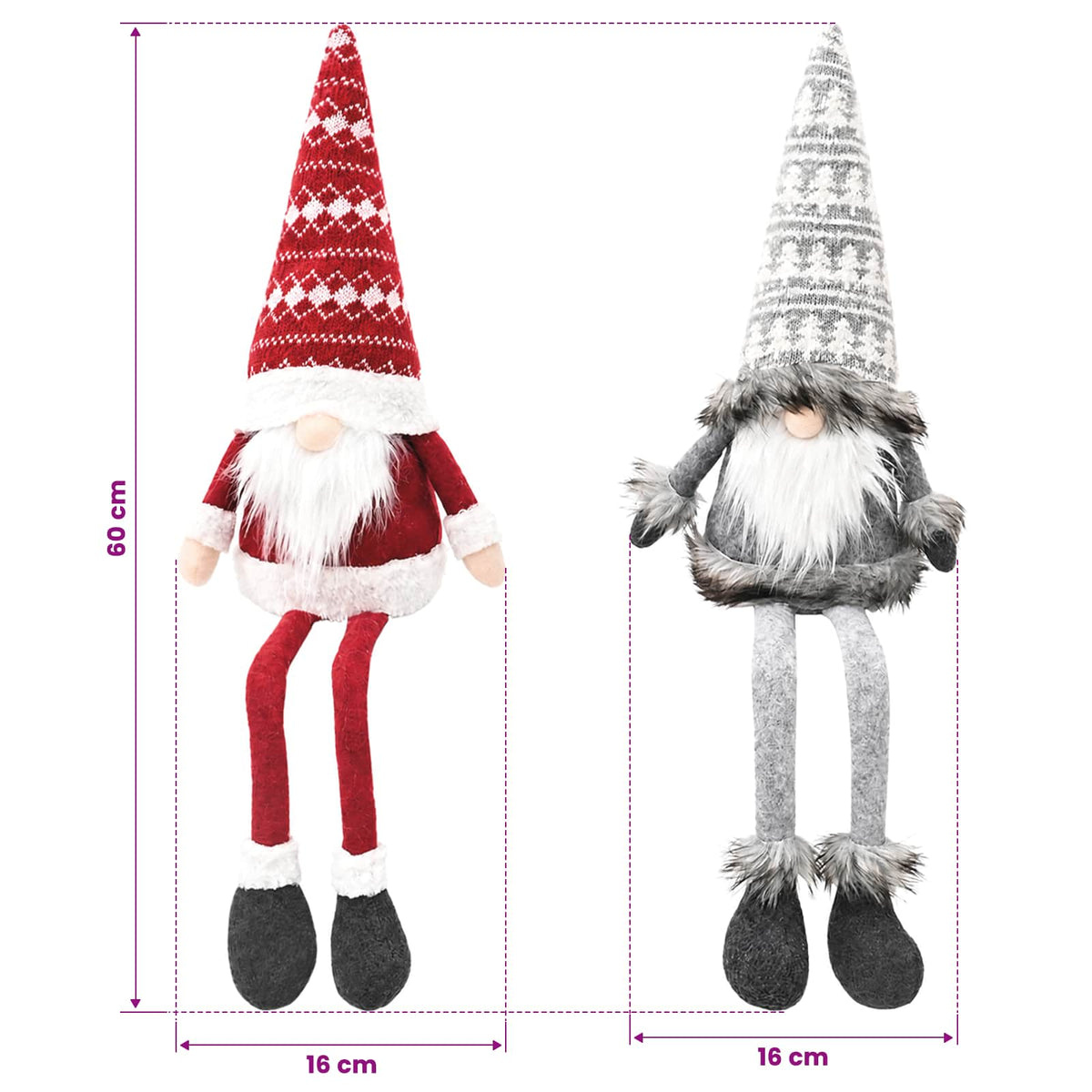 Sitting Gnome Set with LED Light 3 pcs Red and Grey 20 x 60 cm