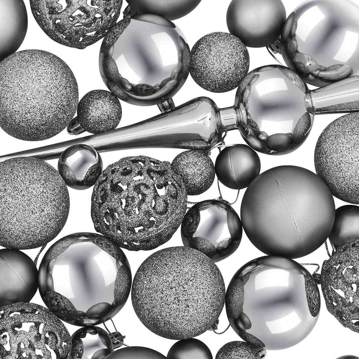 Christmas Bauble Set 120 pcs Grey Dia. 6 cm Plastic 300 LEDs