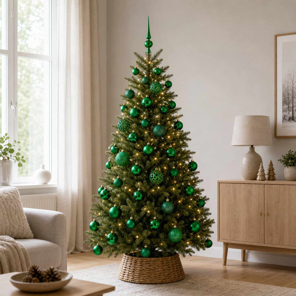 Christmas Bauble Set 61 pcs Green Dia. 6 cm Plastic 150 LEDs