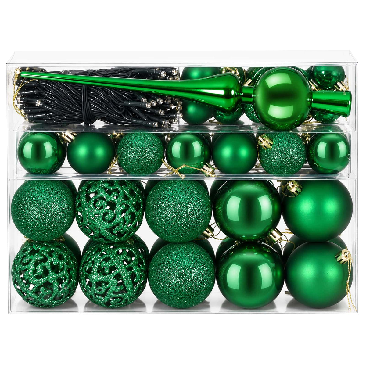 Christmas Bauble Set 61 pcs Green Dia. 6 cm Plastic 150 LEDs
