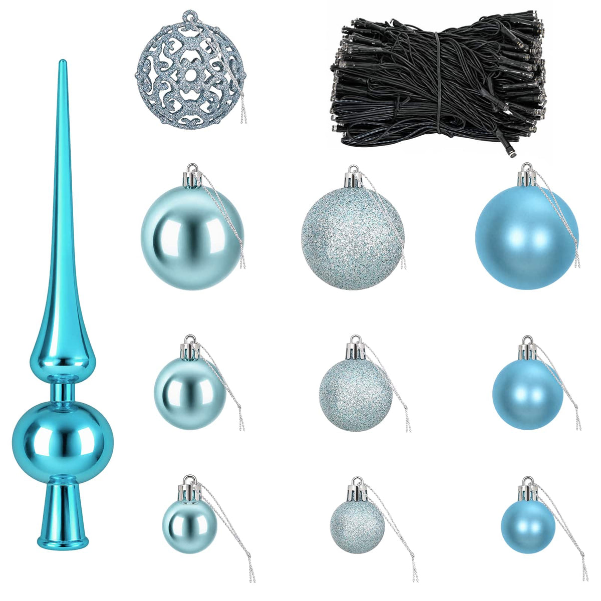 Christmas Bauble Set 120 pcs Turquoise Dia. 6 cm Plastic