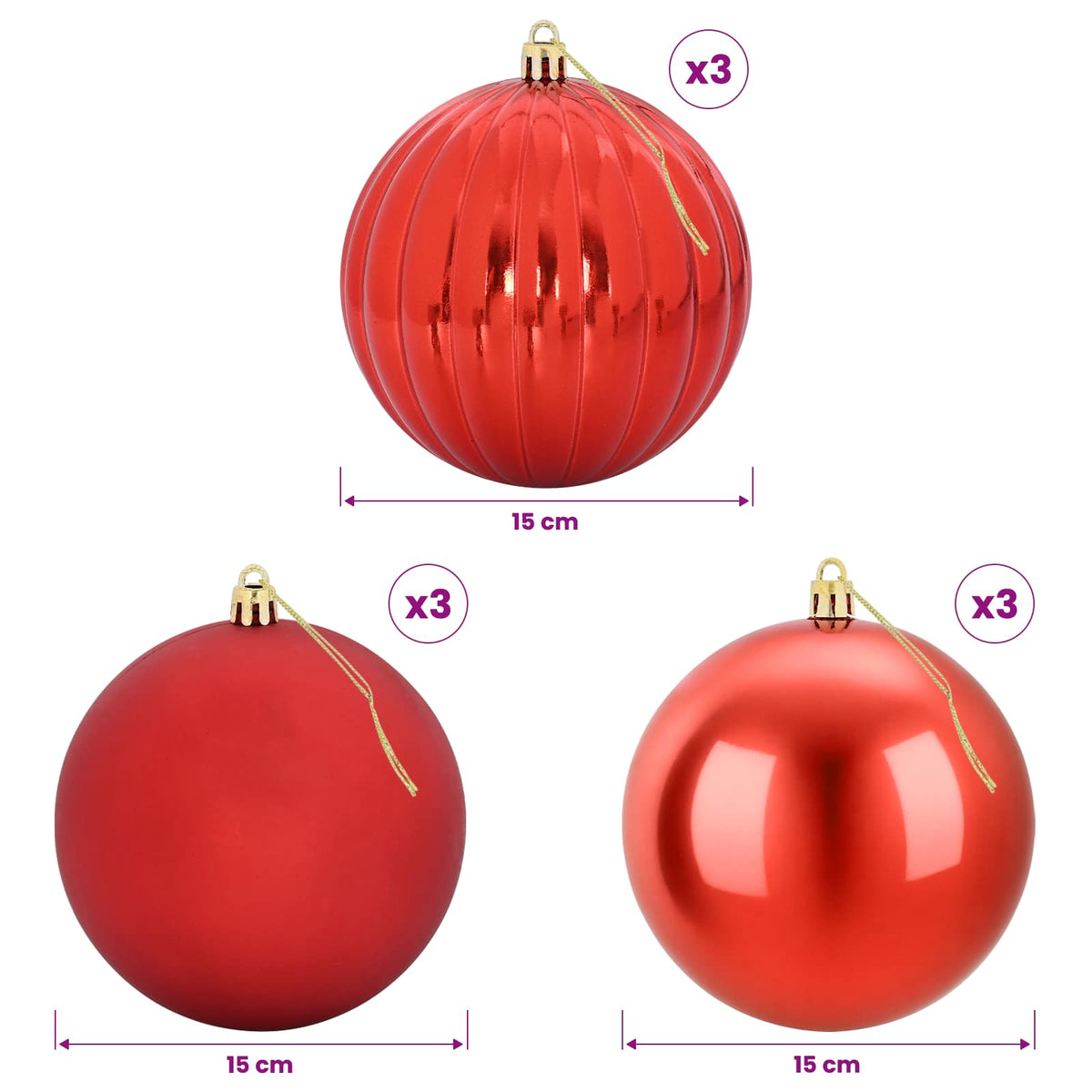 Christmas Ball Set XL 9 pcs Red Dia. 15 cm Plastic