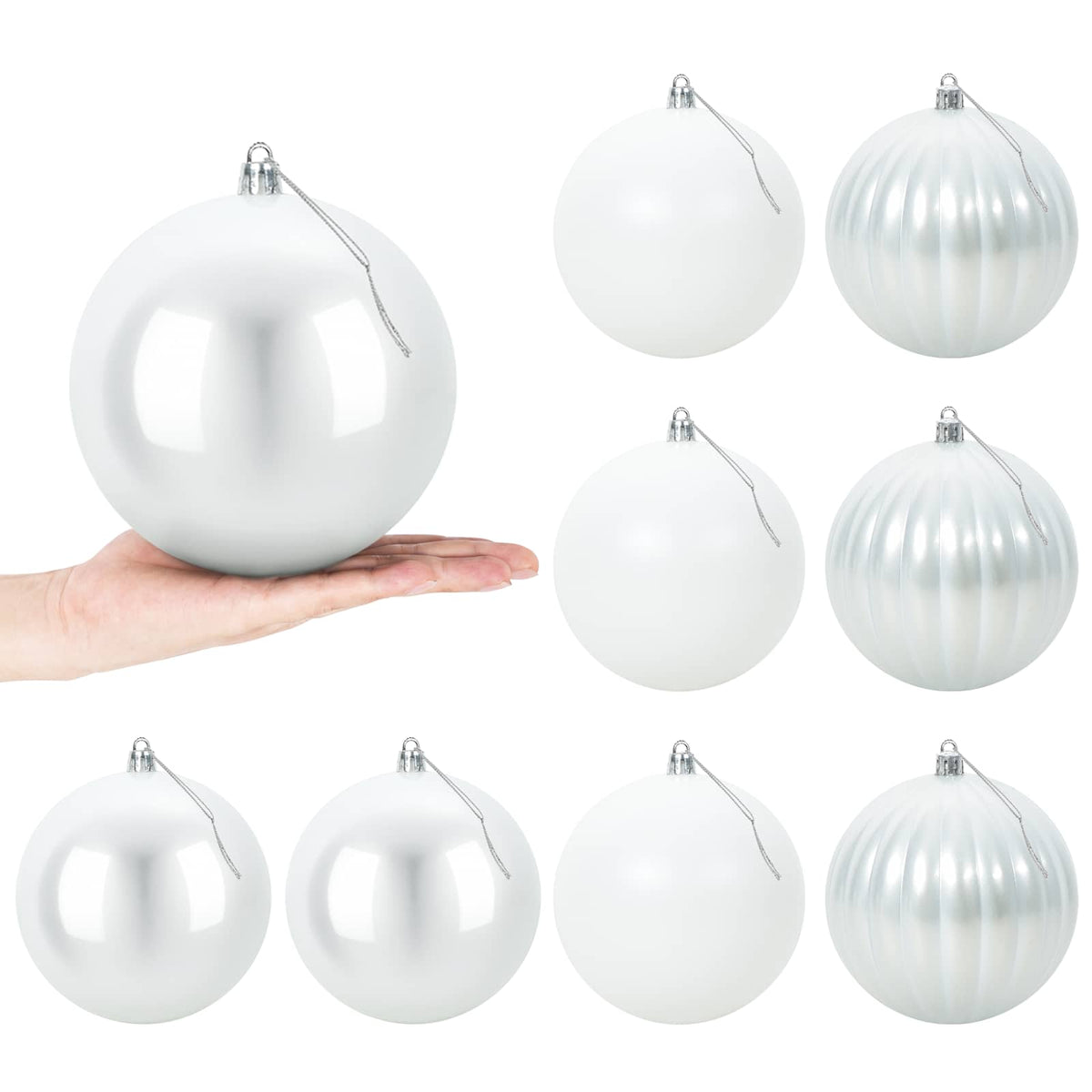 Christmas Ball Set XL 9 pcs White Dia. 15 cm Plastic