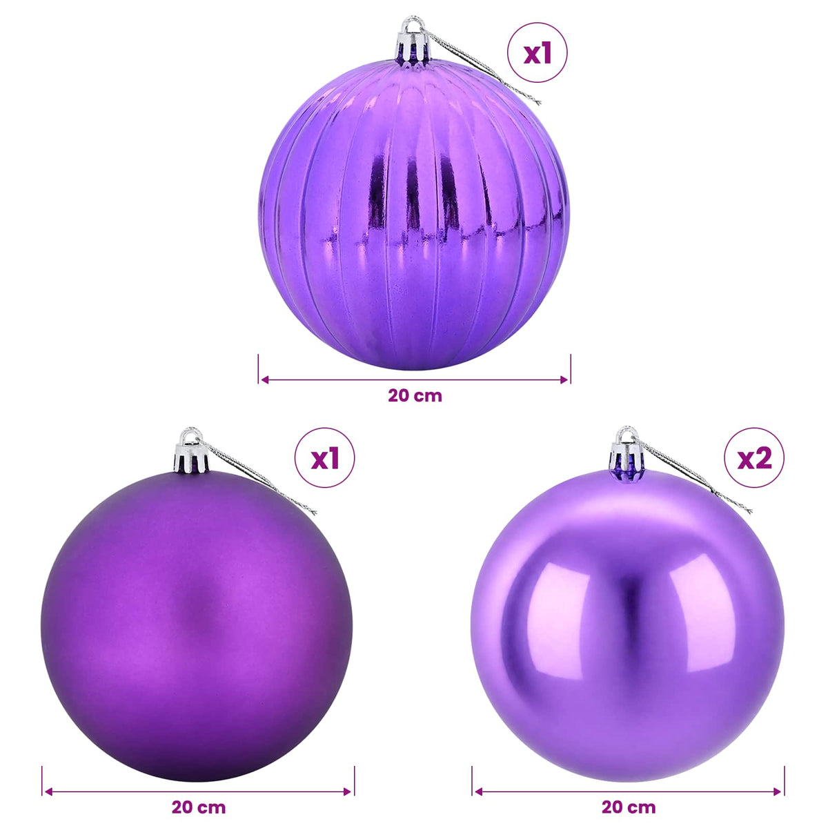Christmas Ball Set XXL 4 pcs Lilac Dia. 20 cm Plastic