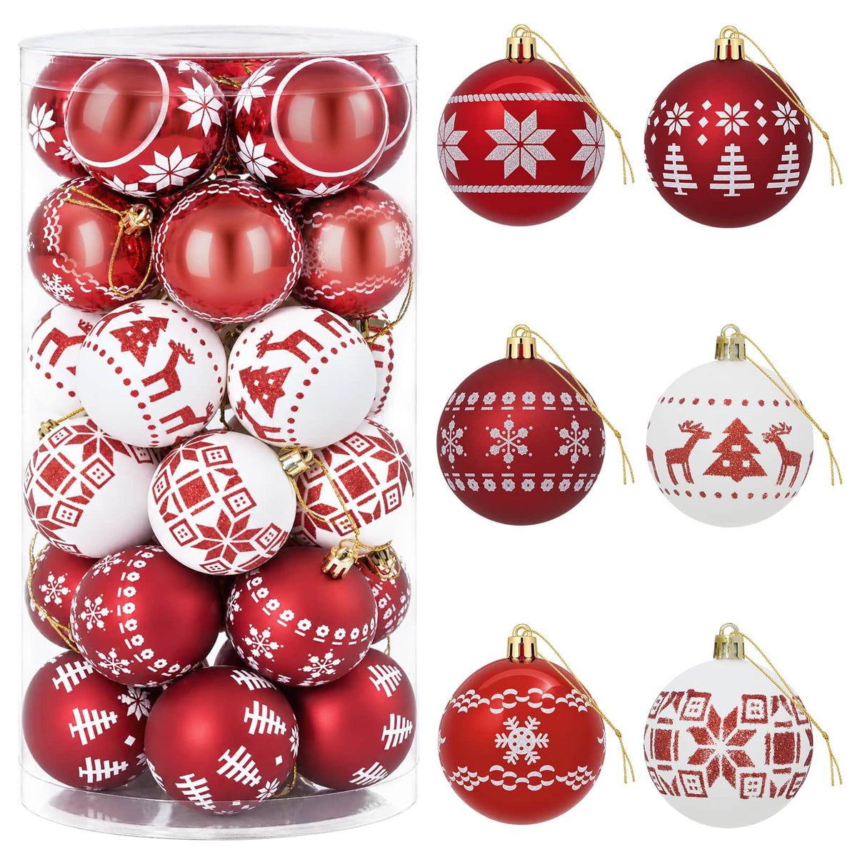 Christmas Ball Set 30 pcs Red and White Ø 6 cm Plastic