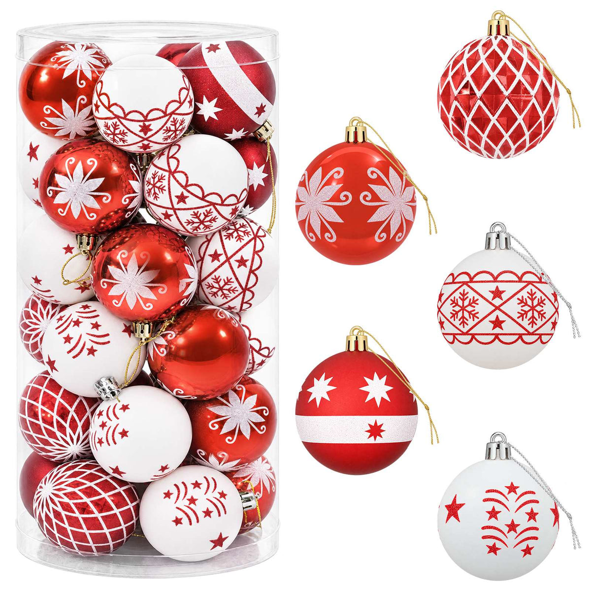 Christmas Ball Set 30 pcs Red and White Ø 6 cm Plastic