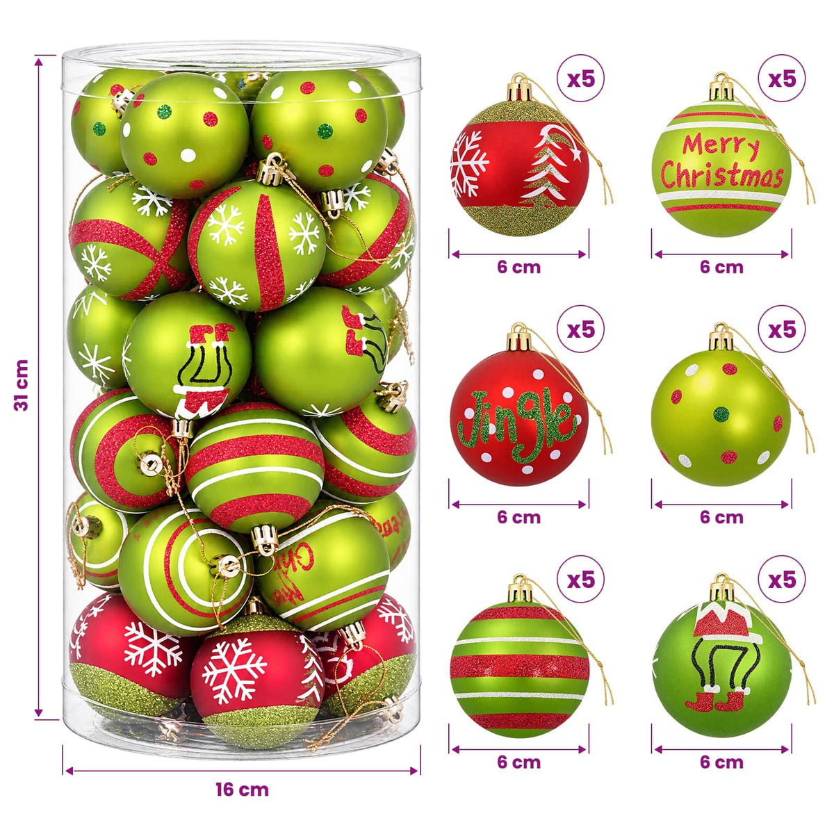Christmas Ball Set 30 pcs Light Green Dia. 6 cm Plastic