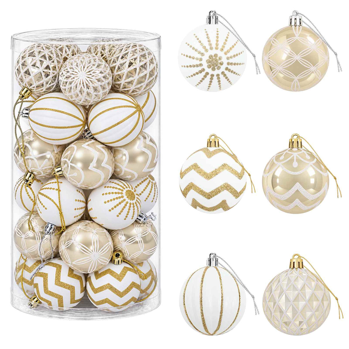 Christmas Ball Set 30 pcs Gold and White Ø 6 cm Plastic