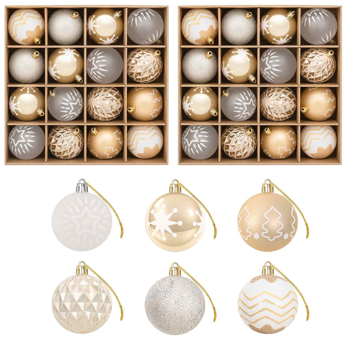Christmas Ball Set 32 pcs Gold Transparent and White Dia. 6 cm