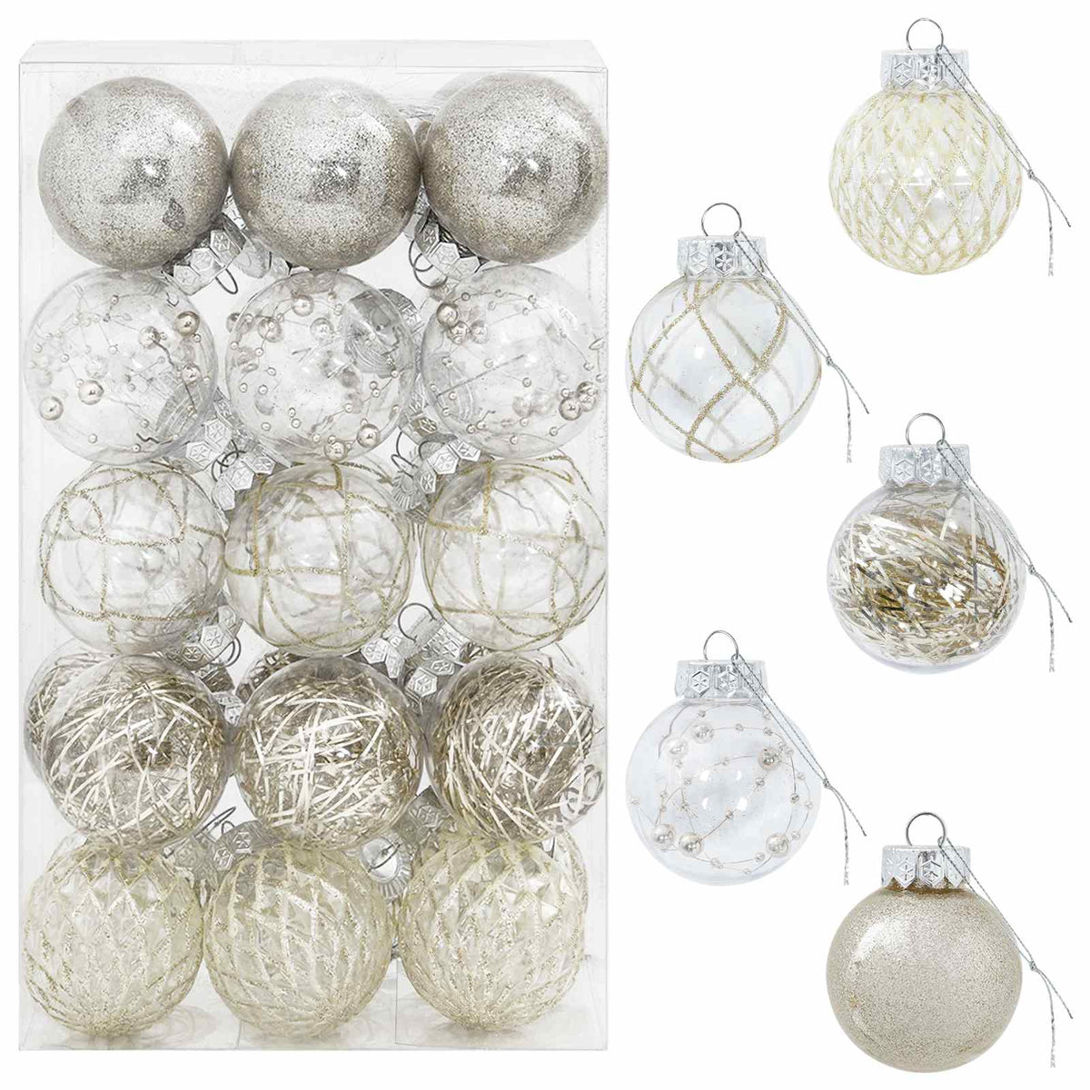 Christmas Ball Set 30 pcs Champagne Dia. 6 cm PET
