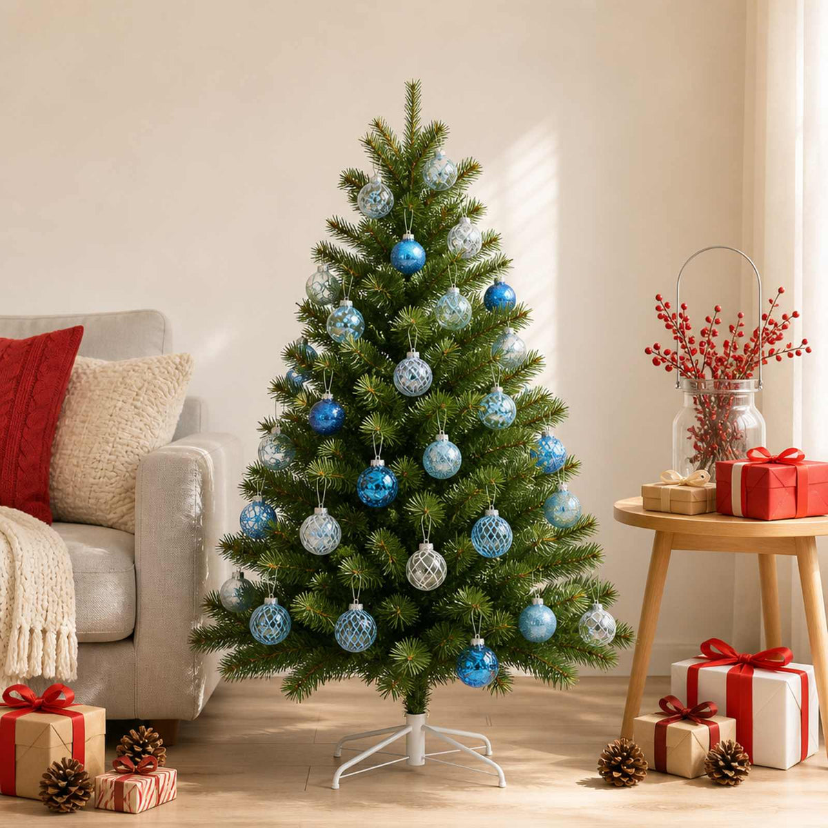 Christmas Ball Set 30 pcs Blue Dia. 6 cm PET