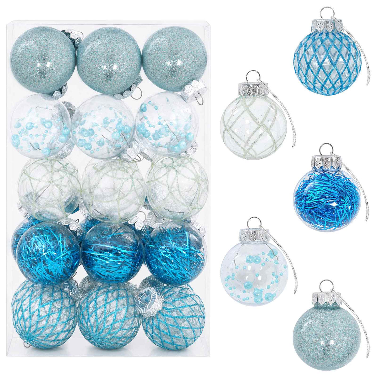 Christmas Ball Set 30 pcs Blue Dia. 6 cm PET