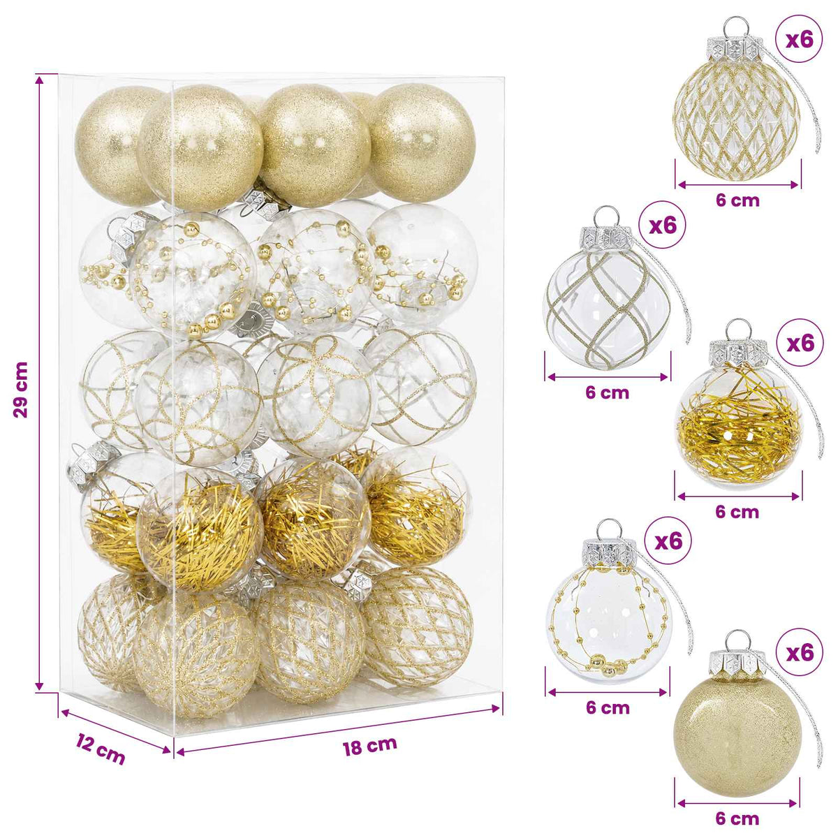 Christmas Ball Set 30 pcs Gold Dia. 6 cm PET