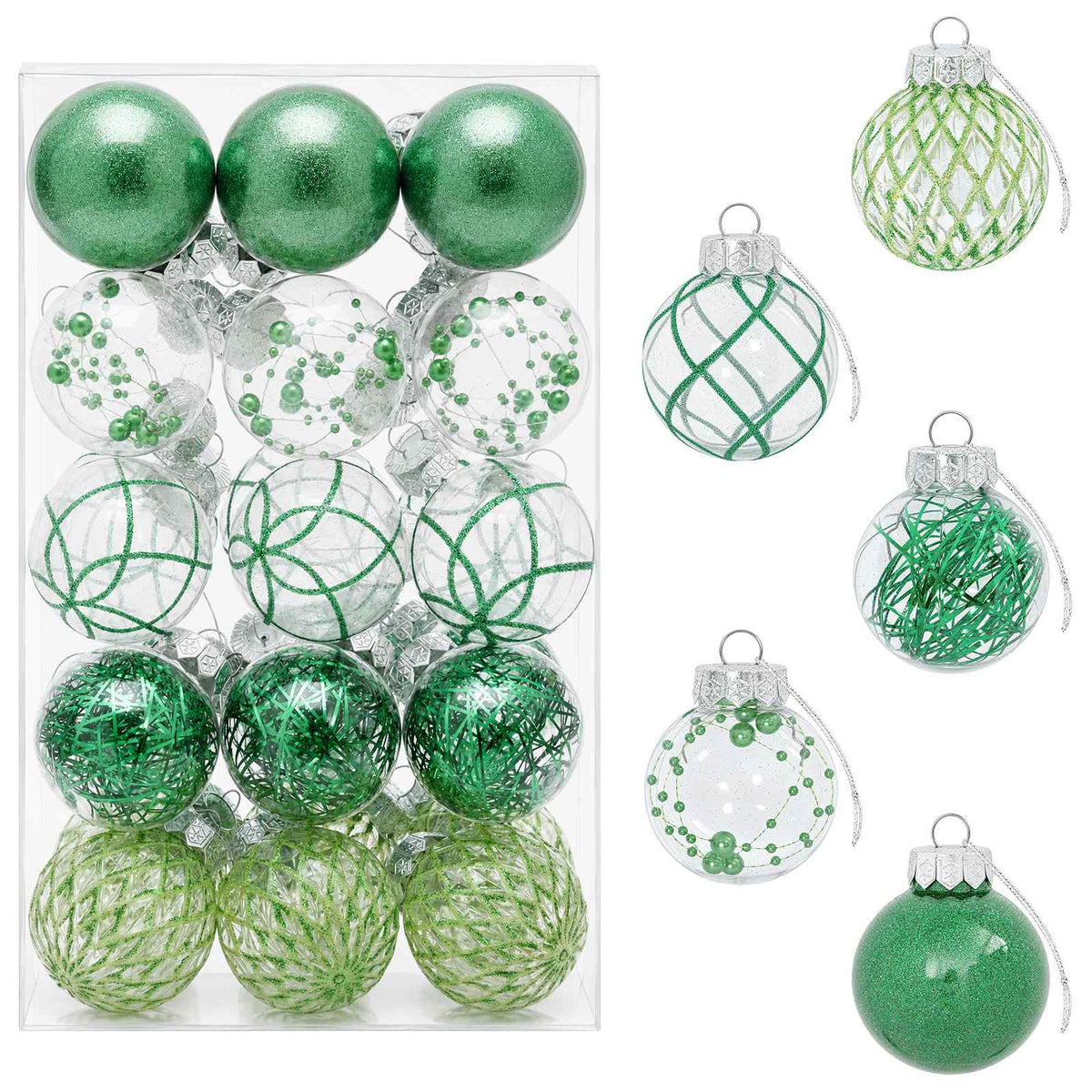 Christmas Ball Set 30 pcs Green Dia. 6 cm PET